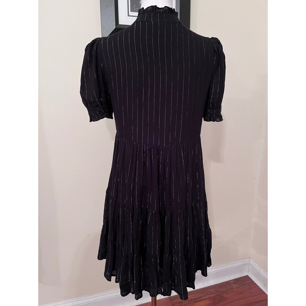 AQUA Womens Black Gold Metallic Striped Tiered Babydoll Mini Dress XS - Picture 7 of 8